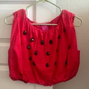 QUEEN OF SPARKLES Red watermelon Crop Top with Black Accents